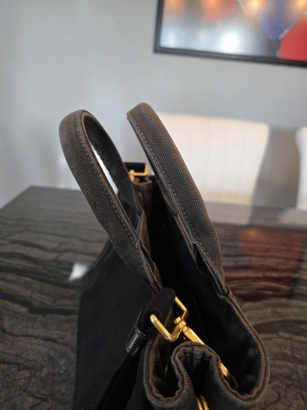 Authentic PRADA Canapa Black Canvas 2-Way Shopping Hand Shoulder Bag Purse - Picture 5 of 16